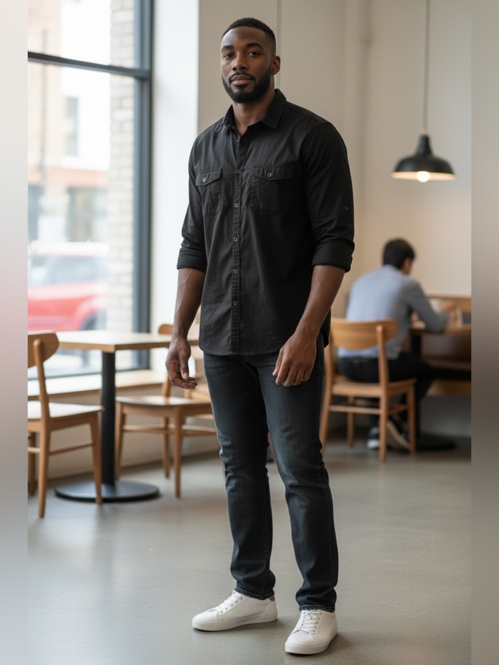 Alfani Black Long-Sleeve Casual Button-Down Shirt